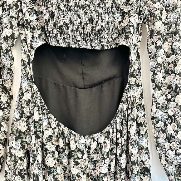 Lush Womens MIDI Dress W/ Puff Sleeve In Black Multi Floral- Size Large - Picture 10 of 14